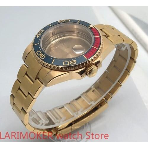Sealed back cover 904L stainless steel gold strap bracelet with 40mm sapphire glass ETA NH36 MH35 cases gold bezel blue red