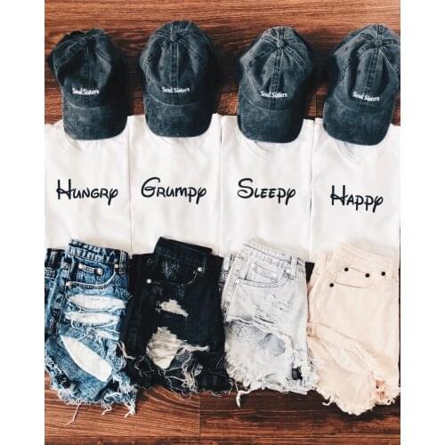 HUNGRY GRUMPY SLEEPY HAPPY cute t-shirt hipster unisex women 100% Cotton grunge aesthetic camisetas tee top tshirt Drop Shipping