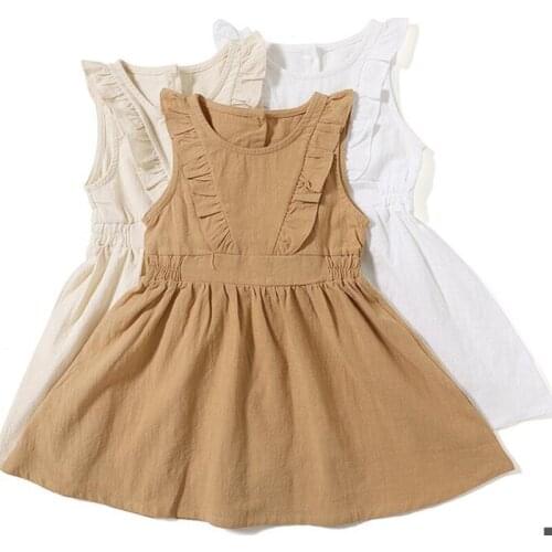 Korean Style Summer Infant Baby Girls Cotton Linen Sleeveless Dress Children Clothing Newborn Baby Girls Party Princess Dress