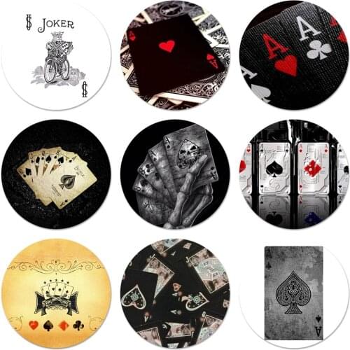 Retro Poker Play Cards Game Icons Pins Badge Decoration Brooches Metal Badges For Backpack Decoration 58mm
