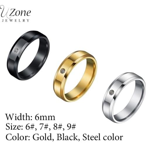 UZone 6MM Smooth Stainless Steel Promise Rings CZ Zirconia Wedding Bands For Couple Engagement Jewelry Gift Anillos Dropshipping
