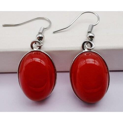 Red Jad e Stone Oval Beads GEM Earrings Jewelry T260