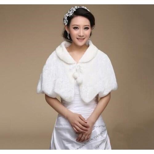 Ivory Faux Fur Wrap Shrug Bolero Coat Bridal Shawl Jacket Wedding Dresses Bridal Gowns Dress