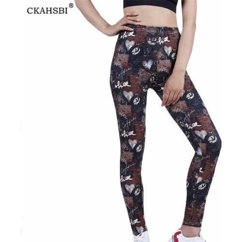 CKAHSBI Workout Leggings Women Stretch Breathable Sports Fitness Coffee Letters Love Pattern High Waist Quick Drying New Bottom