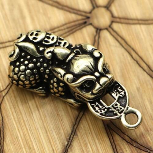 Small Antique Brass Chinese Feng Shui Ornament Animal Pixiu Key Ring Pendant for DIY Crafts Supplies Jewelry Chain Decoration