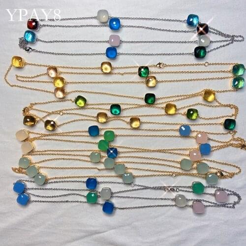 YPAY Fashion Multicolored candy Sugar Crystal Ten Stones 5A Zircon Sweater Chain Wedding Party Reception Necklace Jewelry