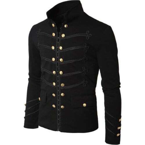 Men Vintage Military Jacket Gothic Military Parade Jacket Embroidered Buttons Solid Color Top Retro Uniform Cardigan Outerwear