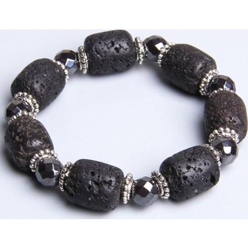 Male Natural Hematite big lava stone beads bracelet for men oval lava beads Diffuser bracelet jewelry dropshipping wholesale diy