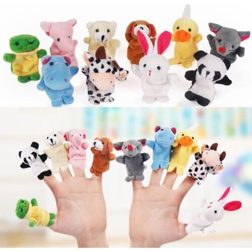 10Pcs/Set Cartoon Animal Family Finger Puppet Soft Plush Toys Role Play Tell Story Cloth Doll Educational Toys For Children Gift
