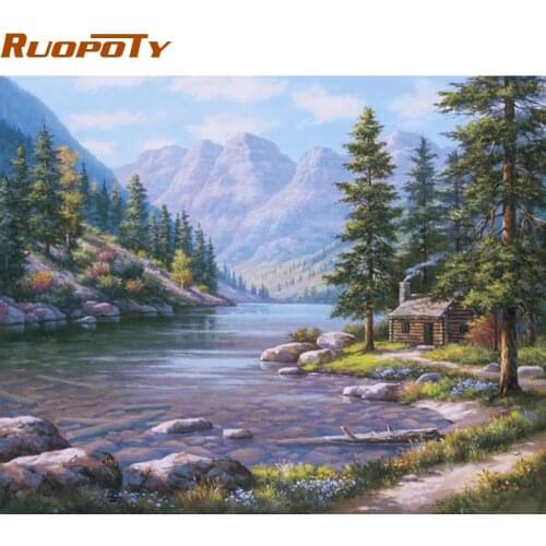 RUOPOTY Frame Rural Landscape DIY Painting By Numbers Calligraphy Painting Wall Art Picture Coloring By Numbers For Home Decor