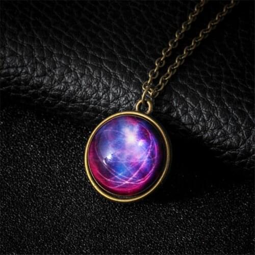 Glow In The Dark Moon Necklace 19 mm Galaxy Planet Glass Cabochon Pendant Necklace Gold Color Chain Luminous Jewelry Women Gifts