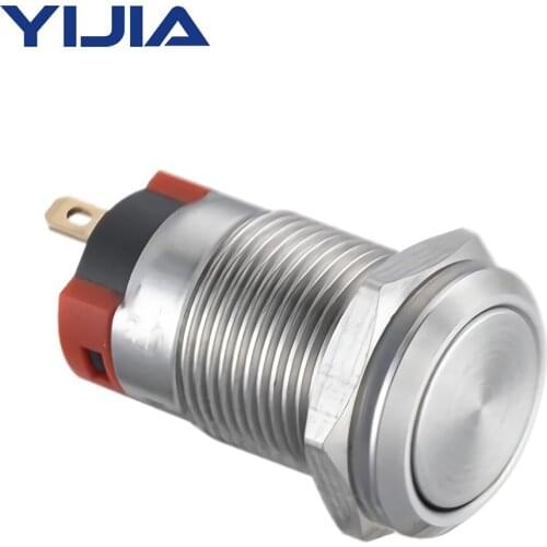 Pin Terminal Mounting 12mm Latching Flat Cap Waterproof Protection 1NO SPST Push Button Switch GQ12F-10Z/J/S