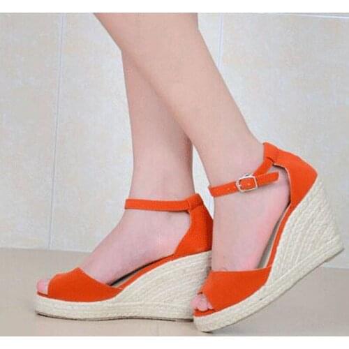 Leisure Platform Wedges Sandals Peep Toe Straw Fashion Women Summer Sandals Shoes Buckle Strap Wedges High Heel 9.5/10.5cm Shoes