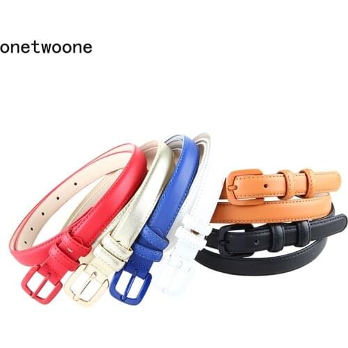 High Quality Genuine Leather Female Slim Belt Fashion Women Skinny Leather Waist Strap Blue Red Brown Black Leather Thin Belt