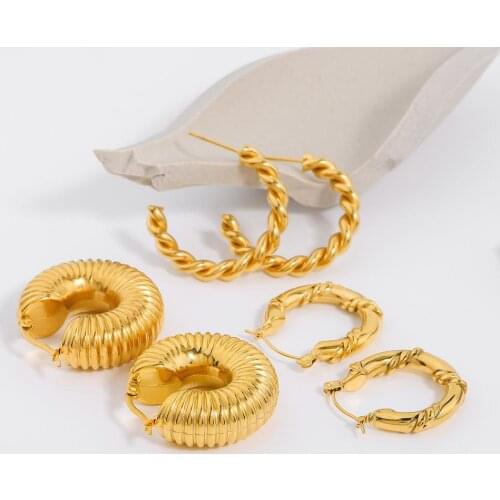 Croissant Hoop Earrings For Women 316 Stainless Steel Real Gold Plated Big Minimalism Elegant Round Circle Earrings Chic Fashion