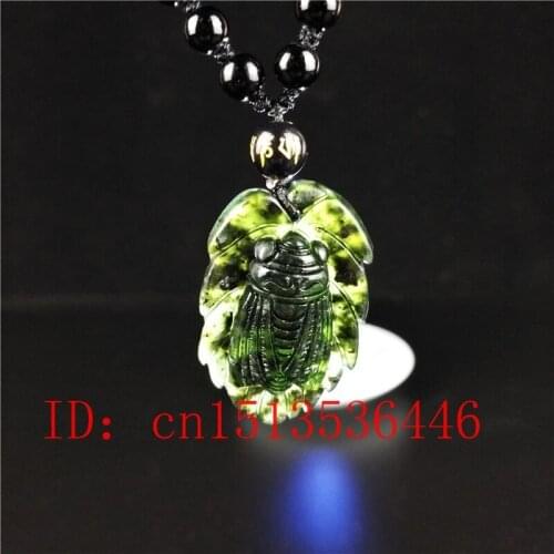 Certified Chinese Natural Black Green Jade Cicadas Pendant Necklace Fashion Hand-Carved Man Woman Amulet Gifts Sweater Chain