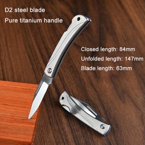 D2 Steel Blade Titanium Alloy Folding Knife Portable Outdoor Survival Sharp Self-defense Fruit Knife