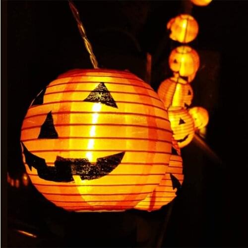LED Halloween Pumpkin Lantern String Lights Bat Spider Ghost Eyes Skull Halloween Horror Hanging Lights Paper Lantern Strings