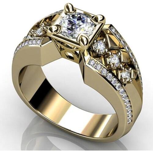 Womens Fashion Exquisite Gold White Blue Gem Wedding Engagement Ring Cocktail Party Rings Anniversary Gift Promise Ring Jewelry