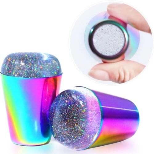 1pc Nail Stamper 4cm Silicone Head Holographic Nail Laser Handle Stamper with Scraper Polish Print Transfer Stamper