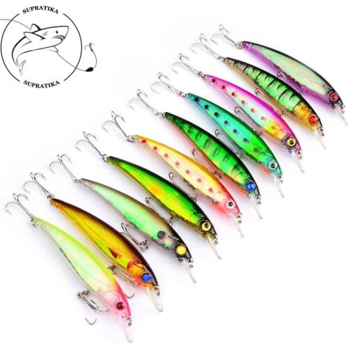 10pcs 3D Eyes Minnow Fishing Lures Hard Bait 110mm/13.4g Japan Floating Wobblers Jerkbait Isca Artificial Ocean Sea Fishing Bait