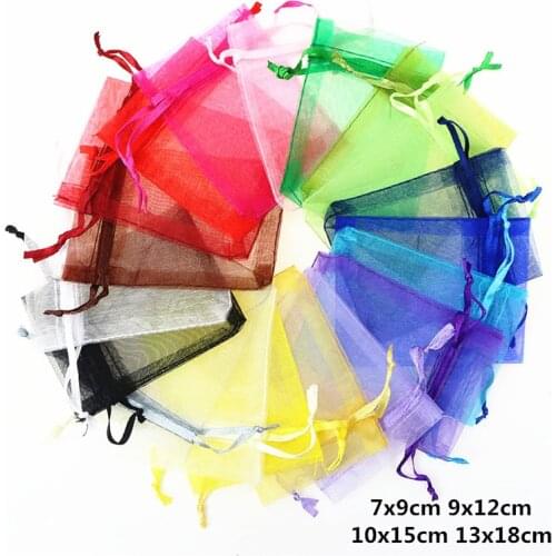 10pcs 7x9 9x12 10x15 13x18 Jewelry Organza Gift Bags Jewelry Packing Drawable Christmas Wedding Gift Bags Pouches Packaging Bags