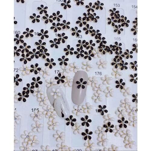 100pcs 2 colors five flowers 3D nail rhinestone charm dazzle White/Black rhinestone sticker Alloy Nail Charm,Nails Rhinestone