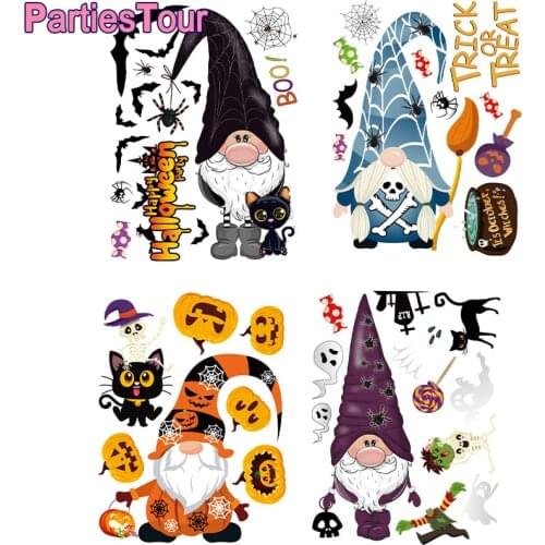 4sheets Halloween Stickers Gnome Window Clings Halloween Window Stickers Pumpkin Ghost Skeleton Bats Decals for Halloween Decor