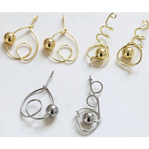 4pcs korean Vintage Color retention electroplating geometric earrings winding round beads irregular lines material accessories