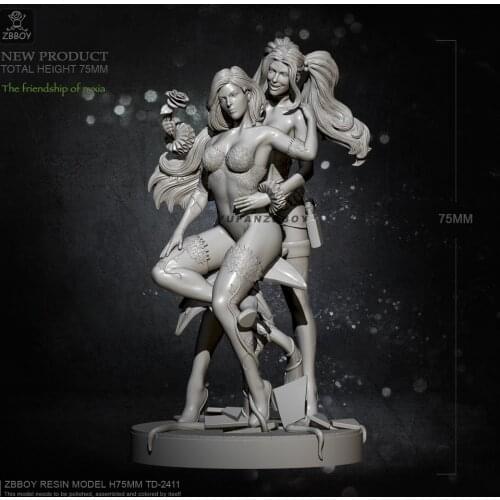 75mm Resin model kits 2 female heroes self-assembled TD-2411
