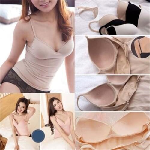 Base Women Padded Bra Spaghetti Strap V Neck Vest Cami Soft Tank Tops Shirt Blouse Home Wear