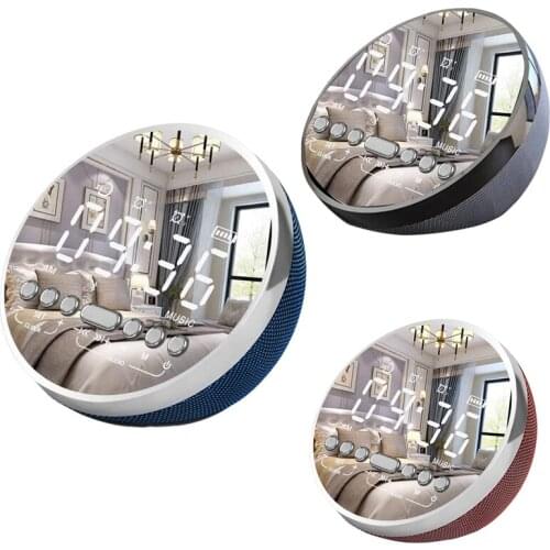 Digital Alarm Clock Bluetooth Speakers,LED Portable Bedroom Desk Bedside Clocks with Mirror FM Radio USB Port Charg