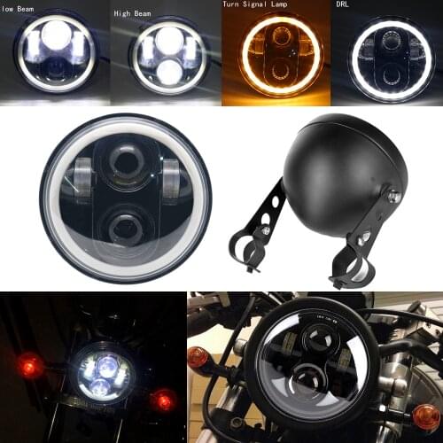 For Sportster Iron 883 Dyna Street Bob FXDB 5-3 / 4 5.75 '' inch Projector LED DRL Halo Headlight Headlamp