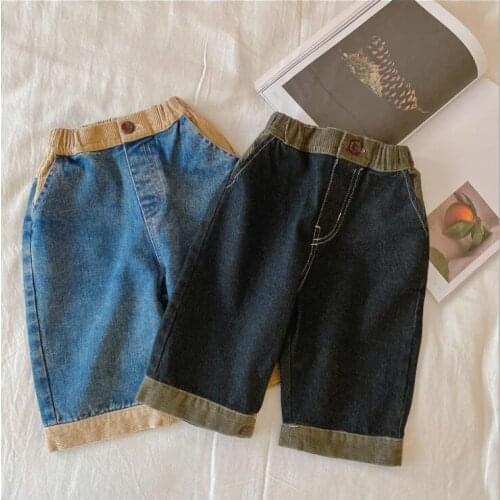 2021 New Stylse Girls Boys Patchwork Denim Long Pants Spring Cotton Fashion Kids Pants 1-6 t QI197
