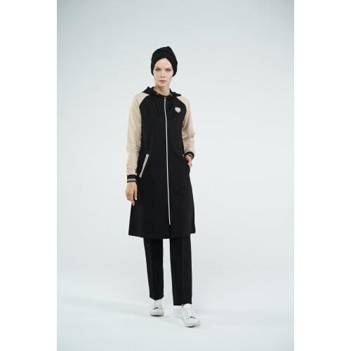 Eofashion Islamic Tracksuit Long Sleeve Sport Style Suit Beige With Sweatwear Capuccio And Pants Plus Size Range Muslim Women