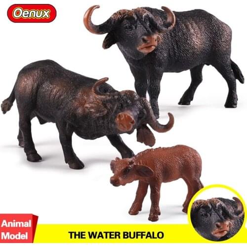Oenux Original African Animal 3PCS/SET African Buffalo Model Action Figures Syncerus Caffer Animals Collection Toy For Kid Gift