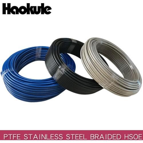 HAOKULE-3AN/AN3 4AN/AN4 PTFE STAINLESS STEEL BRAIDED HOSE WITH BLACK/CLEAR/BLUE PVC COVER