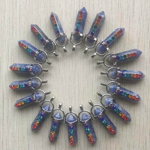 Good quality natural sodalite stone 7 color Reiki pillar pendulum pendants for jewelry making 24pcs/lot Wholesale free shipping