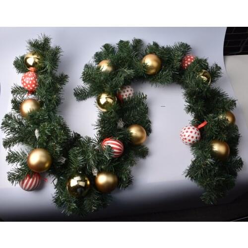 Engineering supplies 200CM green rattan garland grass with gold red white ball supplies Christmas decoration vine