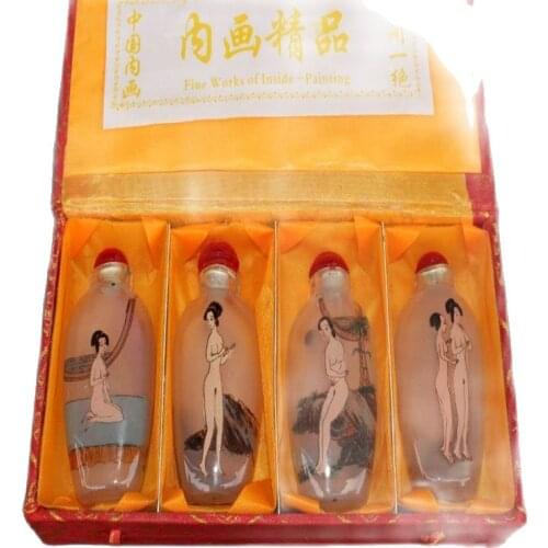 China Old Beijing Snuff bottle Built-in painting Naked woman a suit of 4