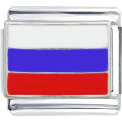 Stainless Steel Composable charm Classic 9mm national Russia country flag Italian charm link bracelet Fit Zoppini Dropship