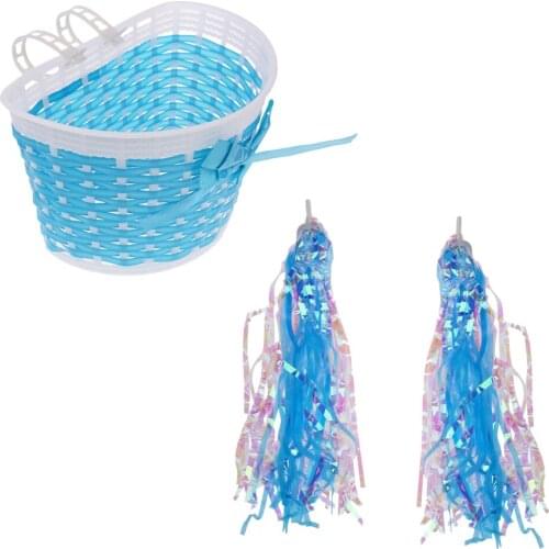 2 Pieces Kids Scooter Bike Handlebar Streamers + Kids Girls Bike Pannier Bicycle Bowknot Front Basket Shopping Bag Detachable