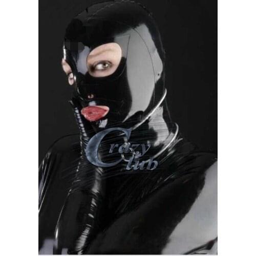 Crazy club_Solid Black 100% Natural Latex fetish handmade Hood Sexy Black Fetish Rubber Masks For Adults Sale (with neck part)