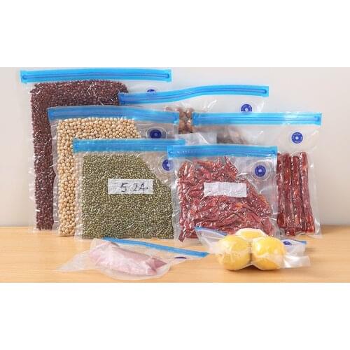 Reusable Vacuum Bags For Freezing Food Storage Seal Bags Set Ziplock Freezer Bag With Hand Pump Bag Sealing Clips