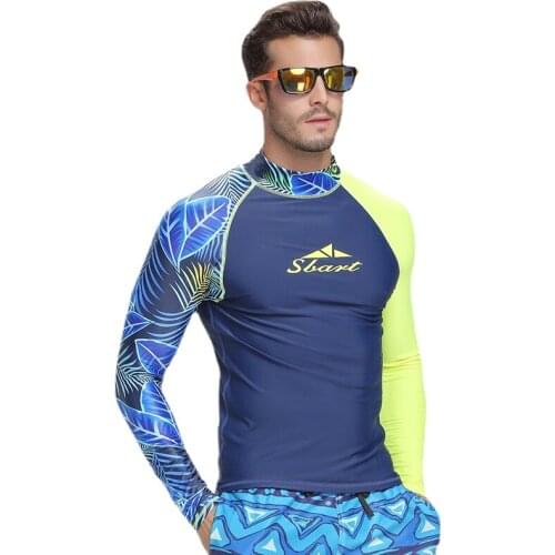 SBART Long Sleeve Swimwear Men Rashguard Surfing Diving Shirt Clothing UV Protection Rash Guard Bodysuit Plus size Swimsuit L