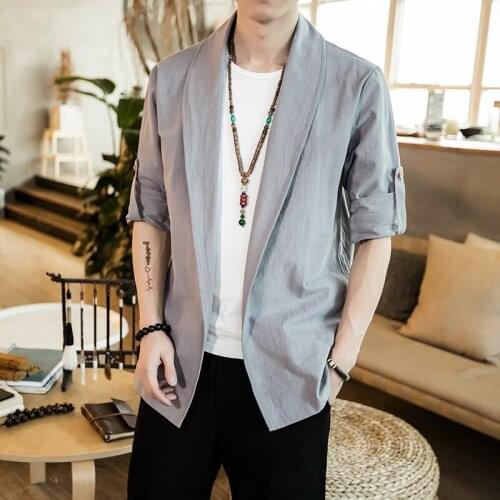 Men Kimono Jackets Mens Open Stitch Traditional Solid Jackets And Coats Male Streetwear Button Cardigan