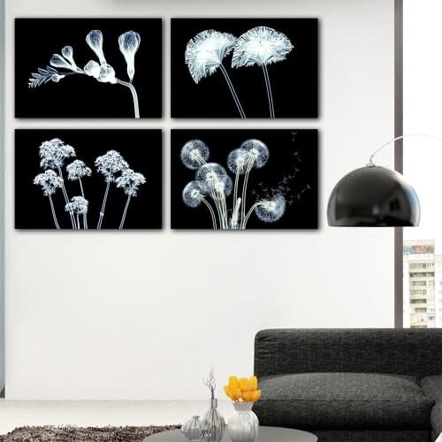 Black and White Crystal Flower Dandelion Lotus Print Wall Art Poster Canvas Painting Modern Home Decor Picture for Living Room