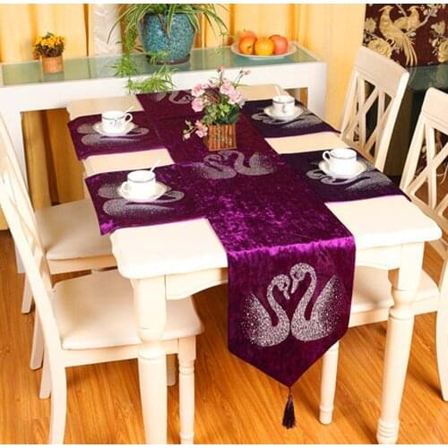 European table flag luxury couple table runner for party modern purple velvet Swan table runner bed runner table cloth