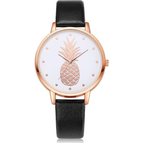 New Fashion Pineapple Pattern Women Watches Simple White Quartz Watch Vintage Leather Ladies Wristwatches Drop Shipping Clock