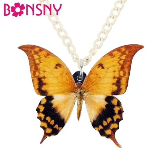 Bonsny Statement Acrylic Yellow Spotted Butterfly Necklace Pendant Chain Choker Symmetry Insect Classic Jewelry For Women Girls